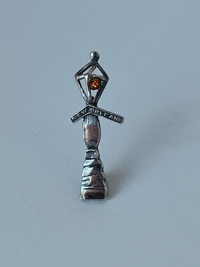 Vintage Sterling Silver New Orleans Street Lamp Post Charm Amber Glass Pendant